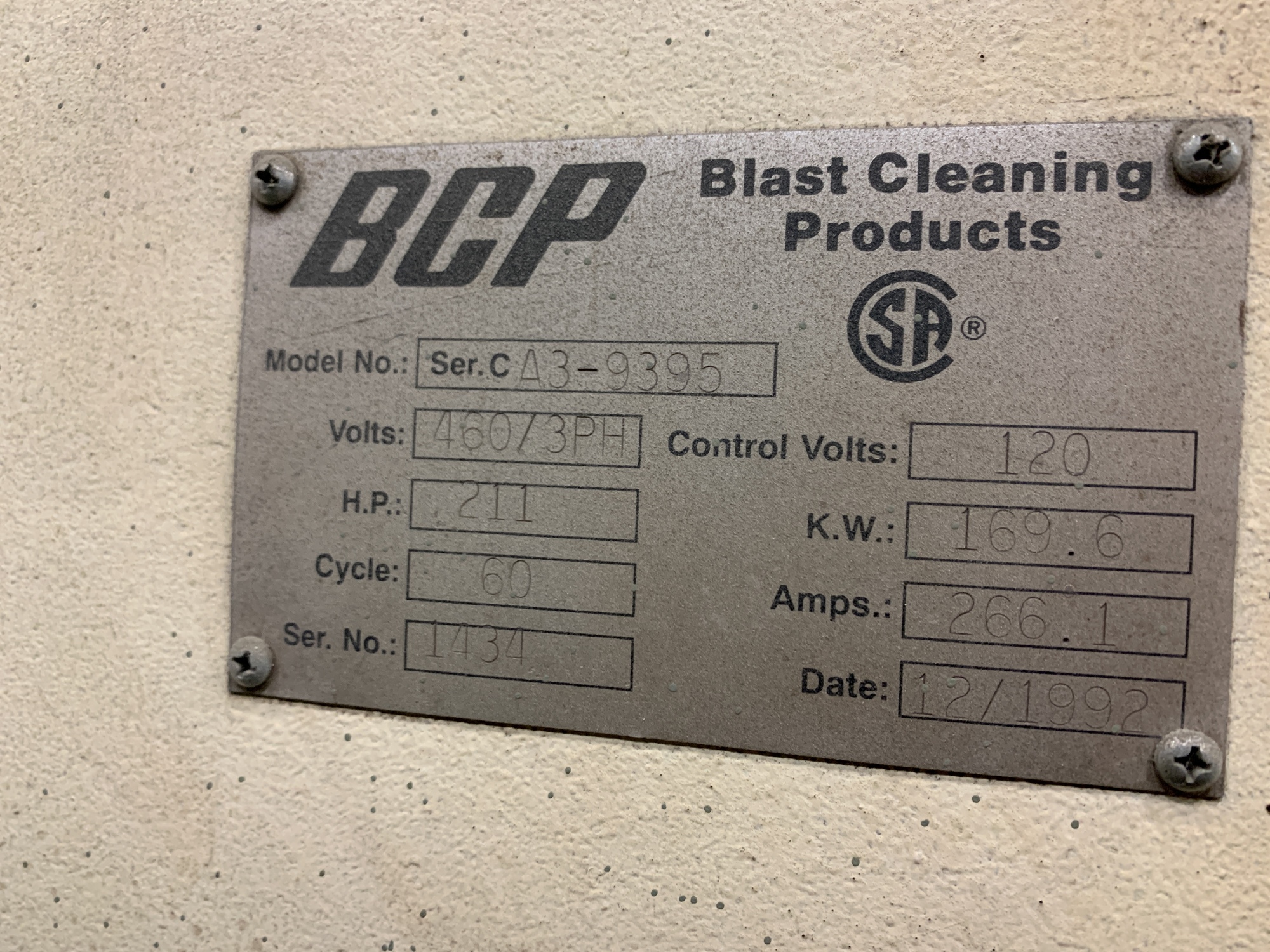 1992 BCP Flow Thru Shot Blast/Cleaning Equipment | Bradford Equipment Company Inc.